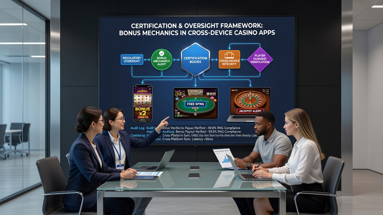 Cross-device testing interface displaying synchronized bonus balances on multiple screens