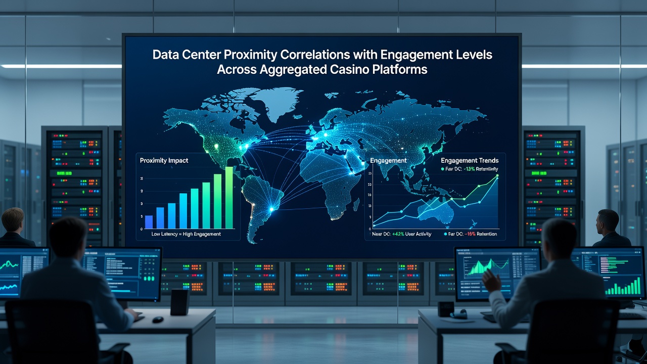 Network diagram illustrating data center connections to casino platform users across regions