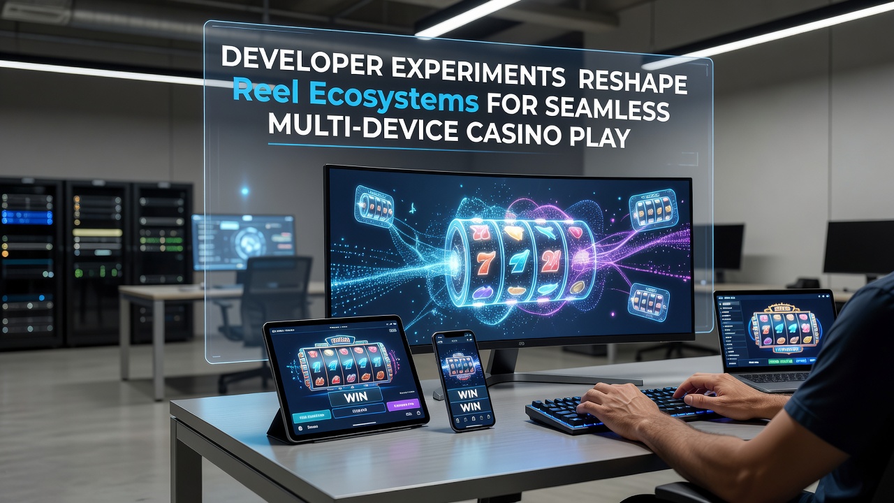 Developer testing interfaces showing reel mechanics adapting across desktop, tablet, and mobile screens in casino software environments