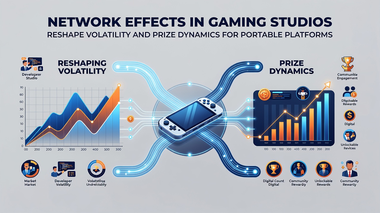 Mobile device screen displaying interconnected prize structures and volatility metrics from multiple gaming studios