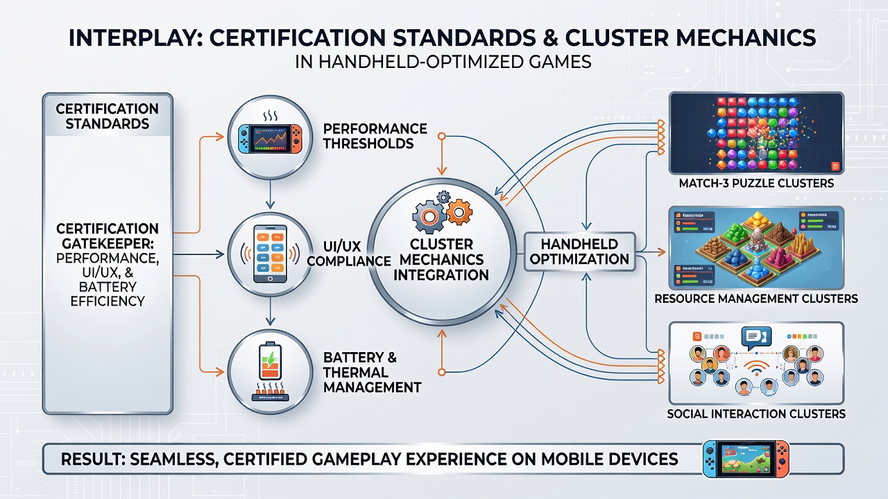 Regulatory testing interface showing cluster formation validation on portable gaming software
